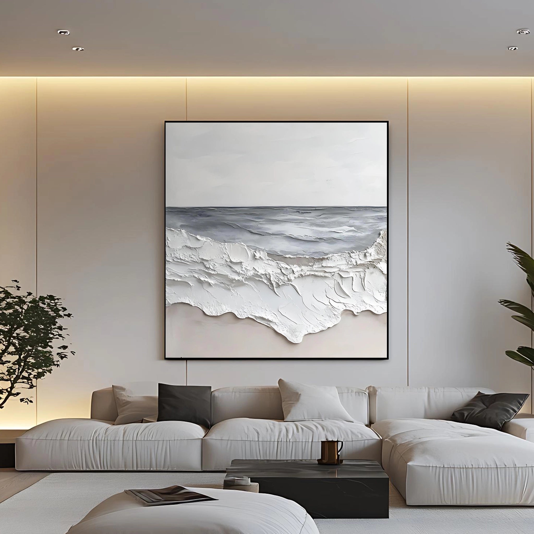 Abstract art painting in beige and gray SMC 090