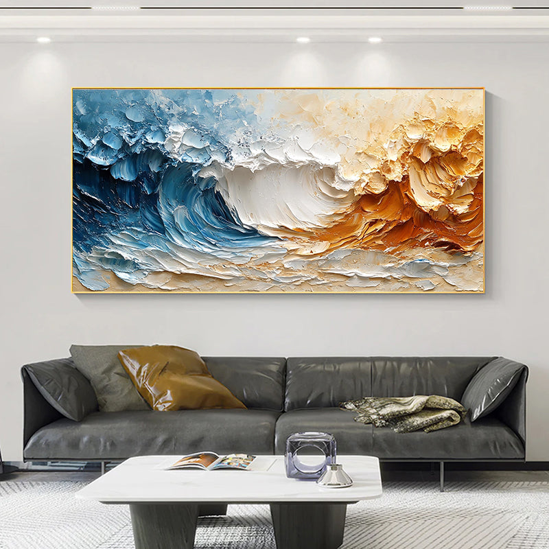 Blue and warm-toned thick-texture minimal abstract painting #SMC069