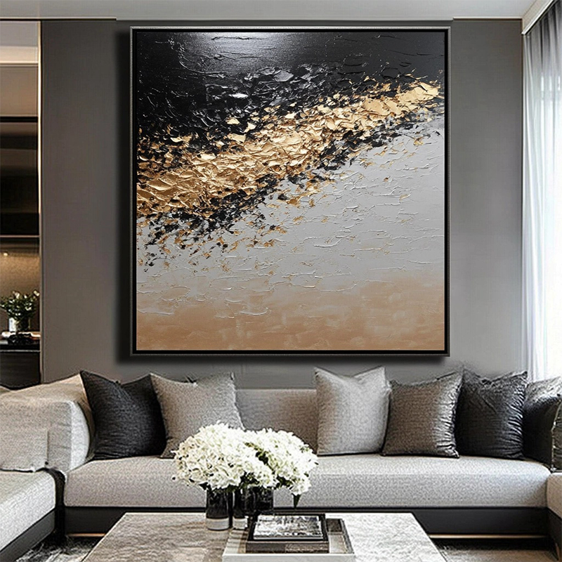 Original hand-painted abstract wall art hanging painting in black and gold oil colors # SMC 061
