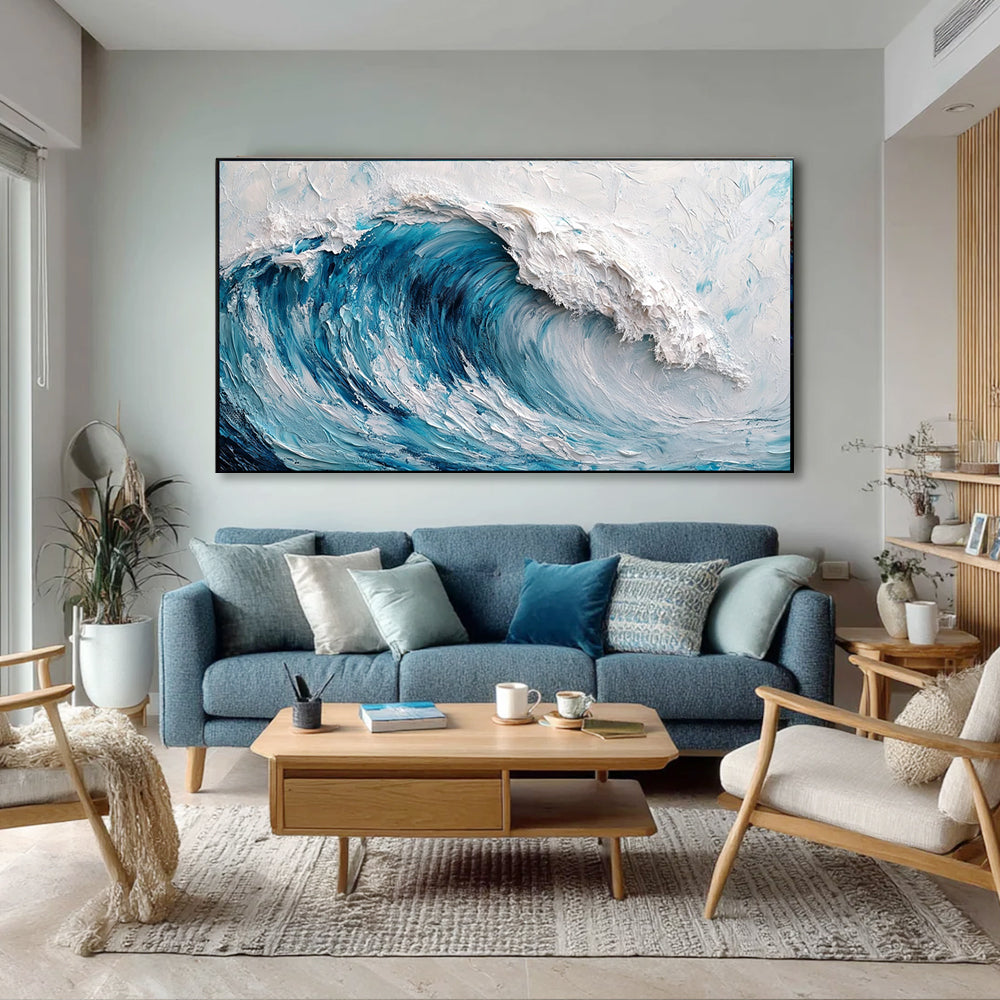 Blue Ocean Waves Heavy Impasto Art Oil Painting # SMC041