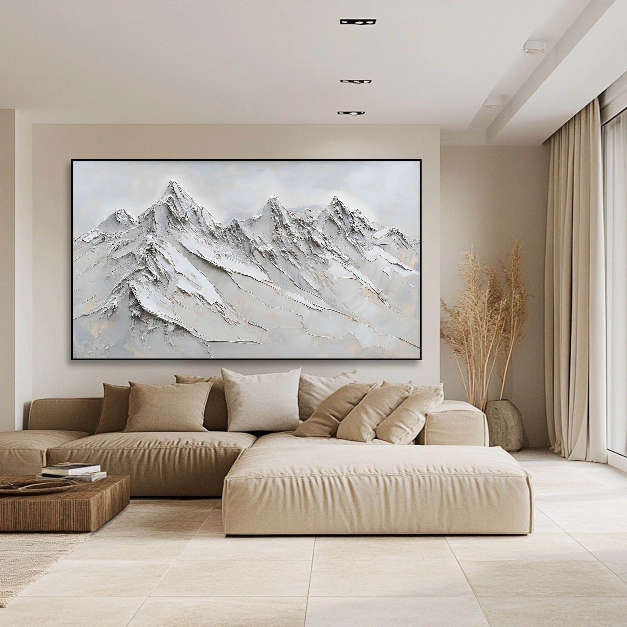 Artistic painting of beige rolling mountain peaks with texture SMC 091