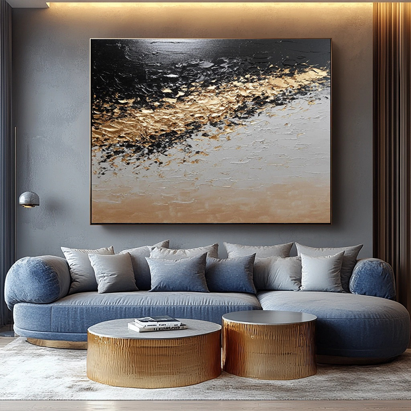 Original hand-painted abstract wall art hanging painting in black and gold oil colors # SMC 061