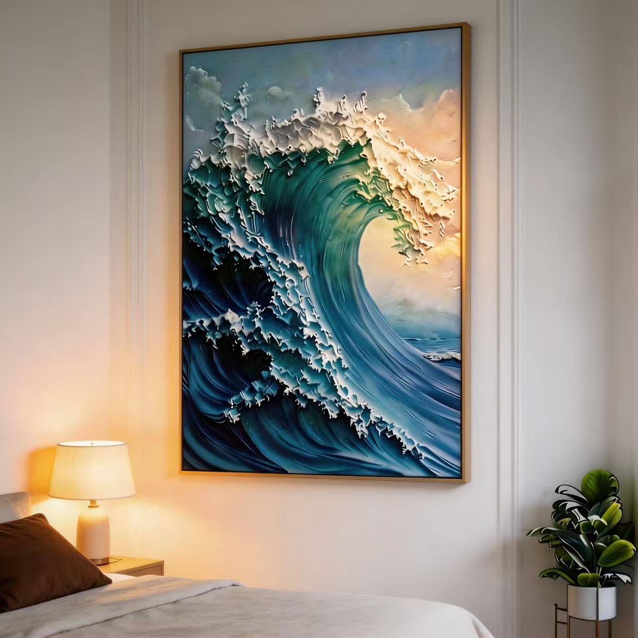 Blue Hand-painted Textured Wave Art Painting # SMC 011
