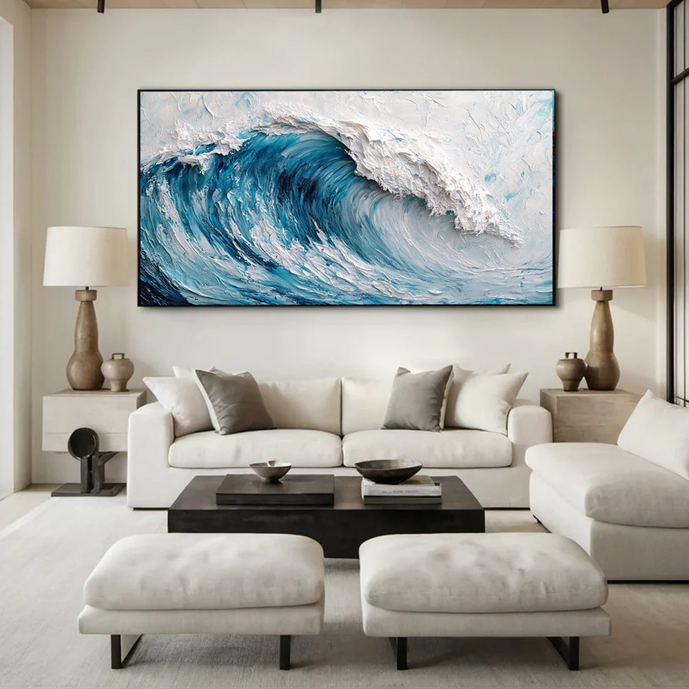 Blue Ocean Waves Heavy Impasto Art Oil Painting # SMC041