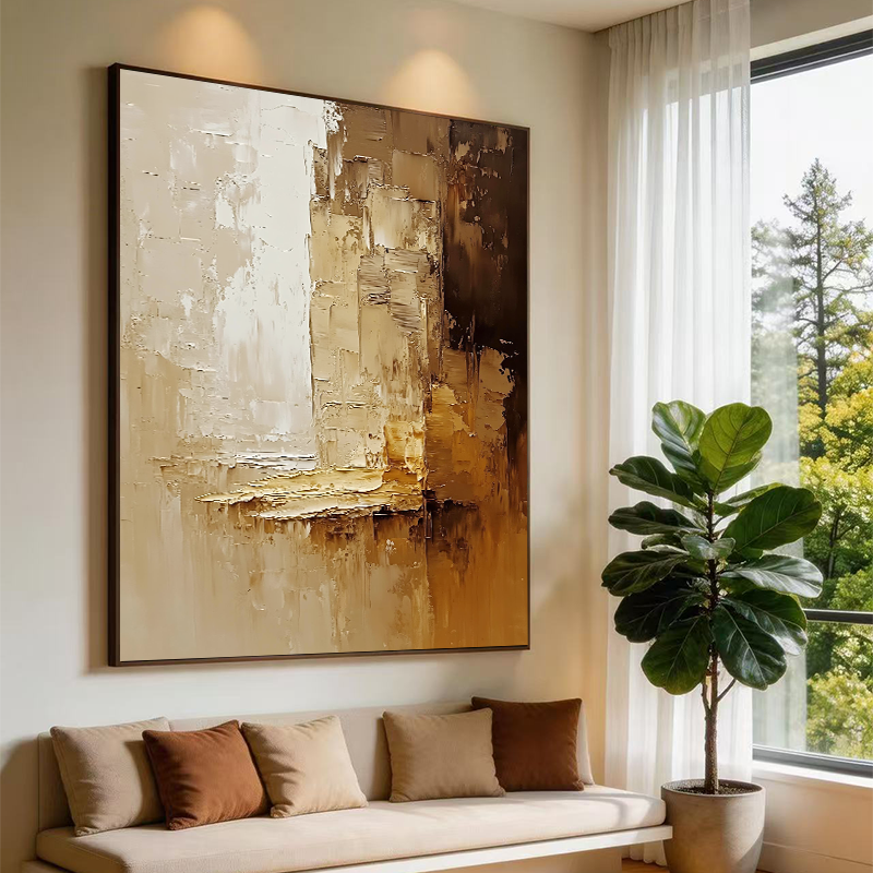 Brown Hand-Painted Thick Oil Texture Minimalist Living Room Art SMC 054