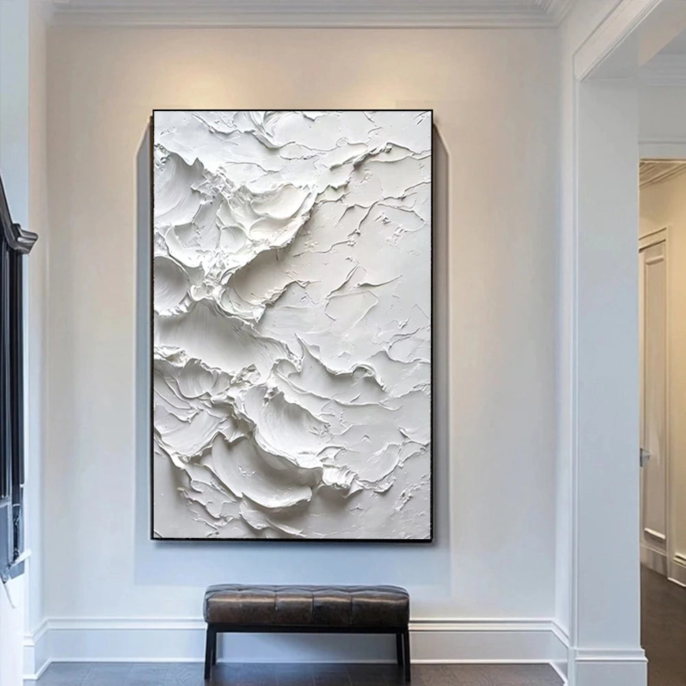 Minimalist abstract painting featuring a pure white, thickly textured surface SMC 095