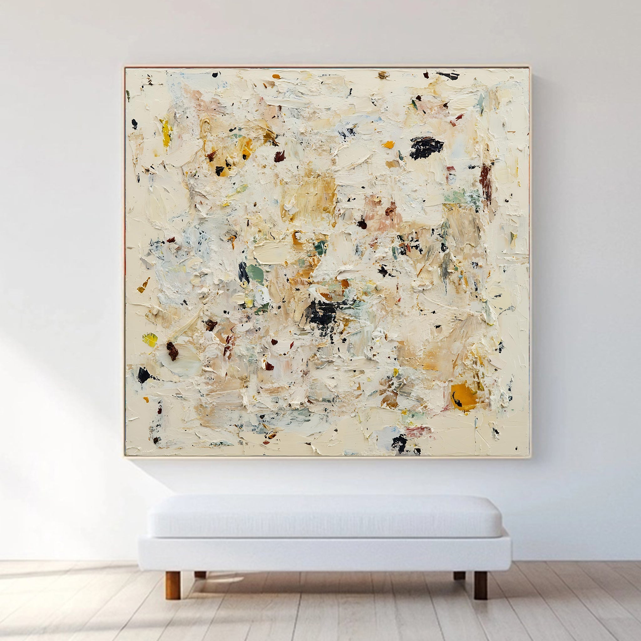 Beige contemporary square original impasto painting SMC 085
