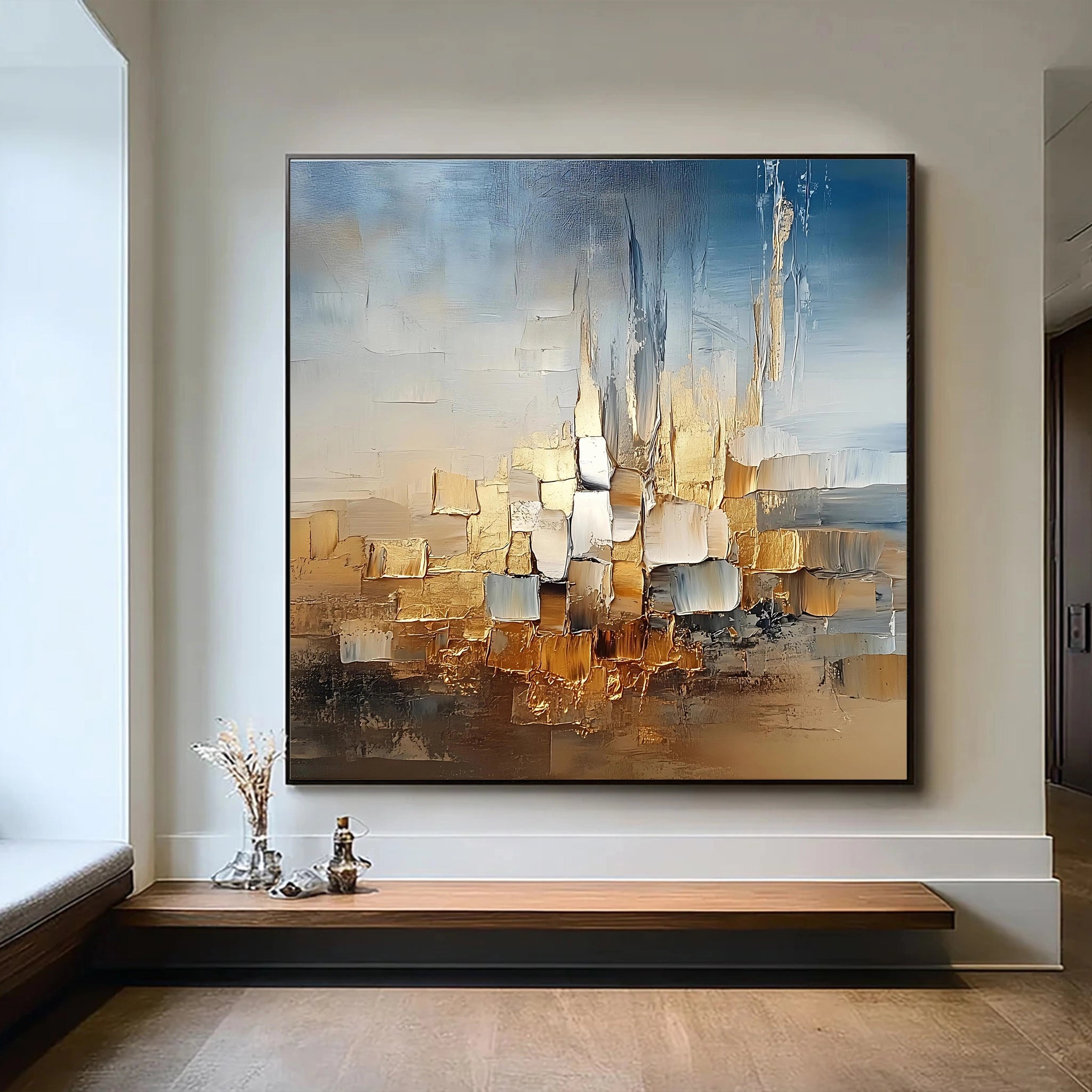Square Color Block Gold Leaf Abstract Oil Painting SMC 097