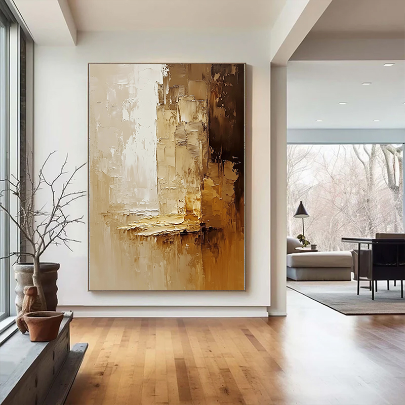Brown Hand-Painted Thick Oil Texture Minimalist Living Room Art SMC 054