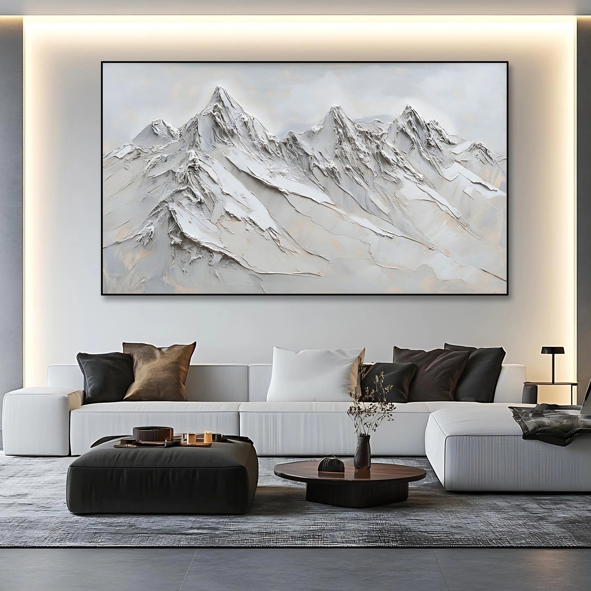 Artistic painting of beige rolling mountain peaks with texture SMC 091