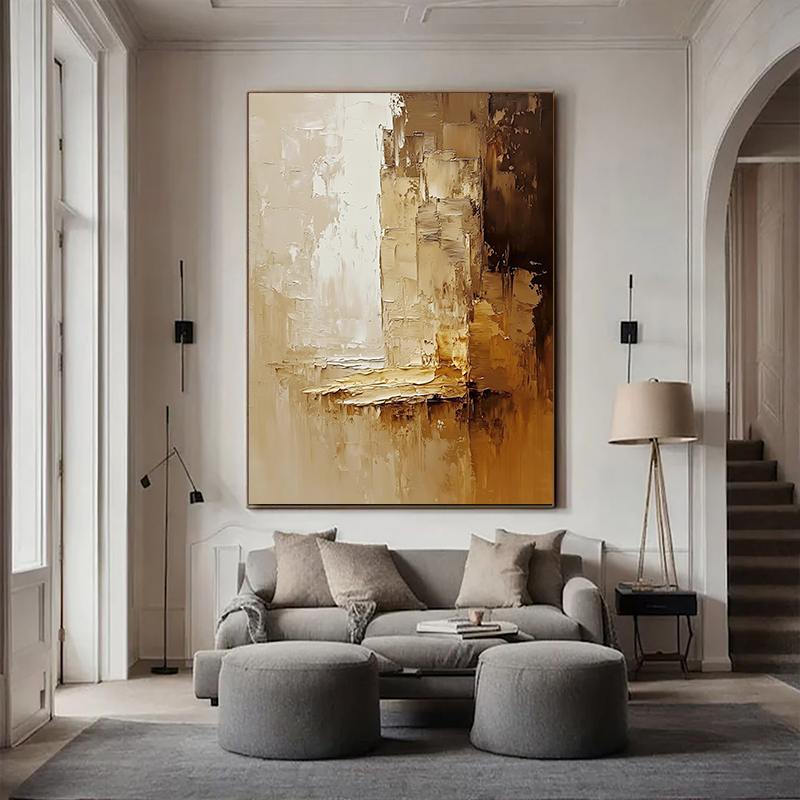 Brown Hand-Painted Thick Oil Texture Minimalist Living Room Art SMC 054