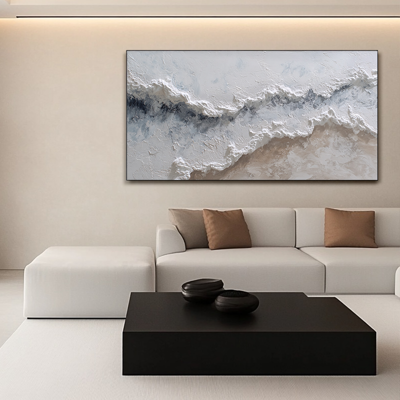 Original Textured Oil Painting of Ocean Waves, Minimalist Style Living Room Art Decor SMC 065