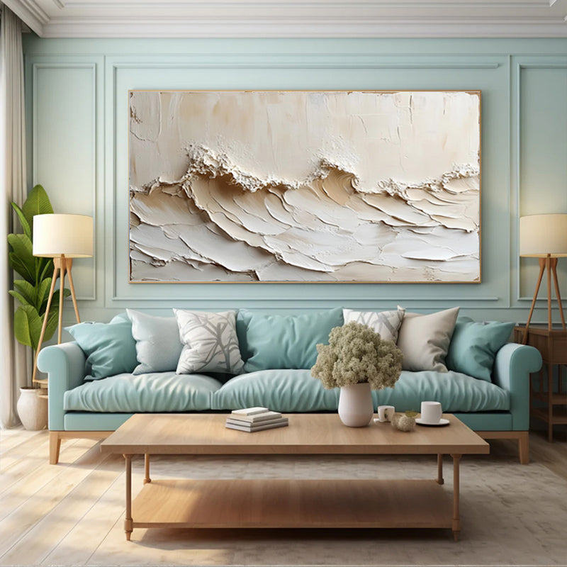 Beige thick-textured wave painting minimalist abstract decorative mural SMC 076