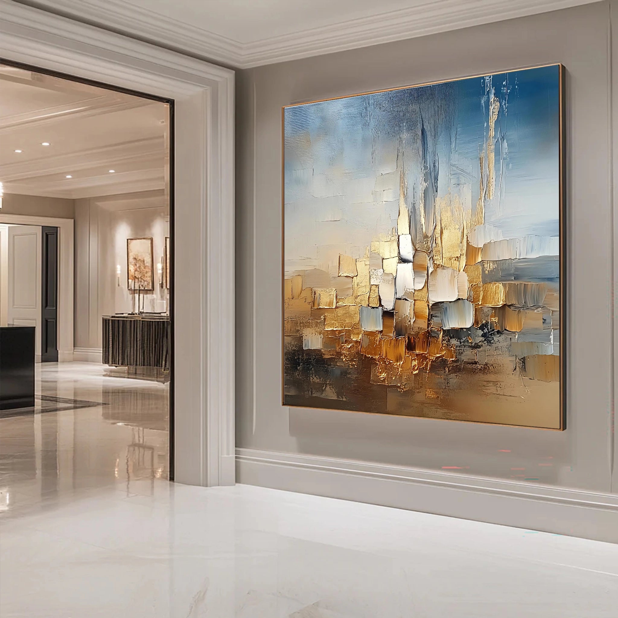 Square Color Block Gold Leaf Abstract Oil Painting SMC 097