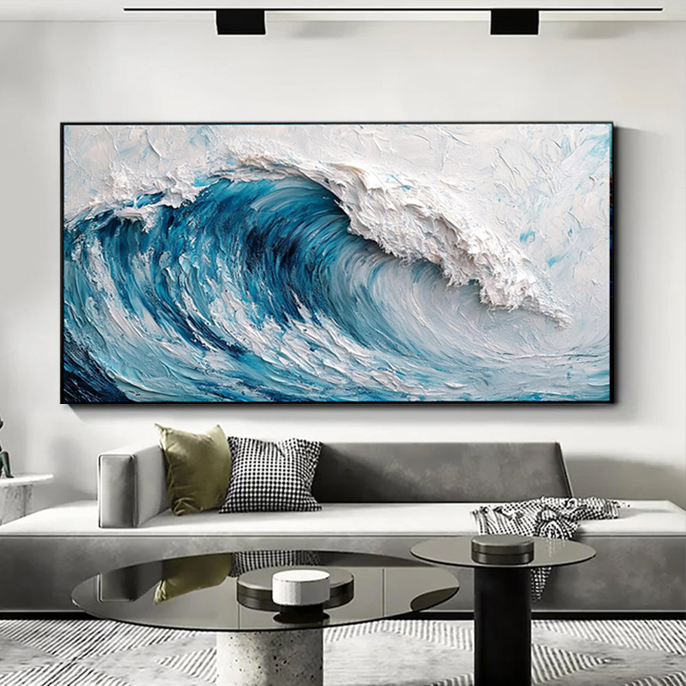 Blue Ocean Waves Heavy Impasto Art Oil Painting # SMC041