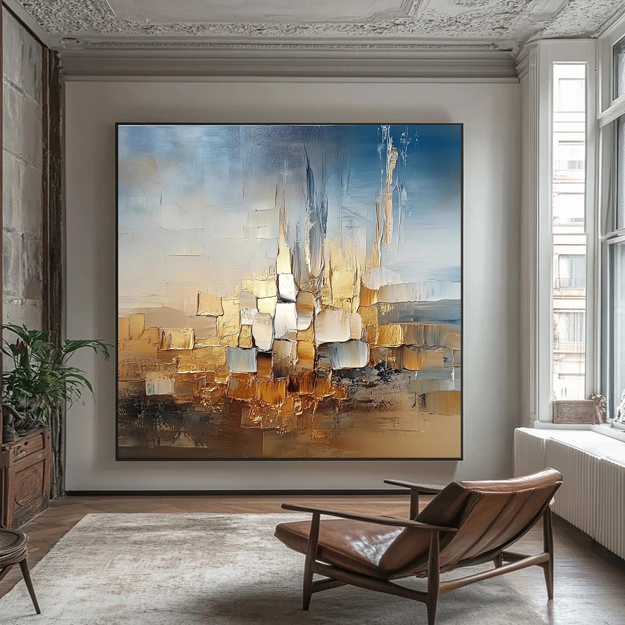 Square Color Block Gold Leaf Abstract Oil Painting SMC 097