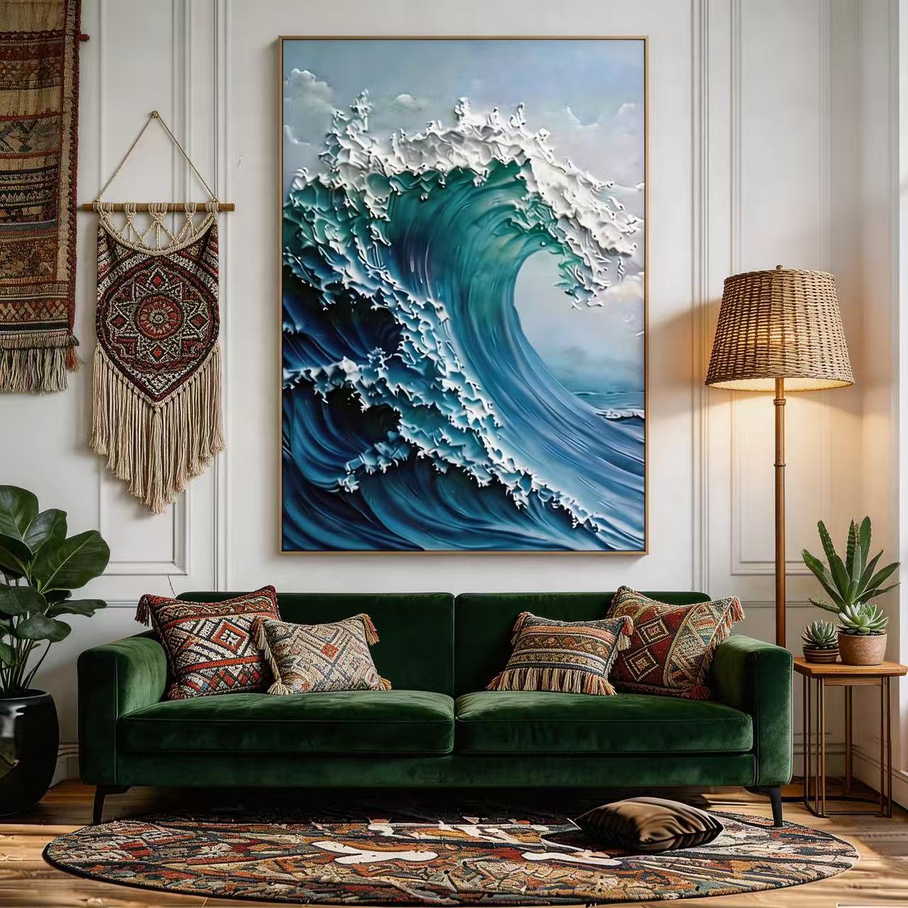 Blue Hand-painted Textured Wave Art Painting # SMC 011