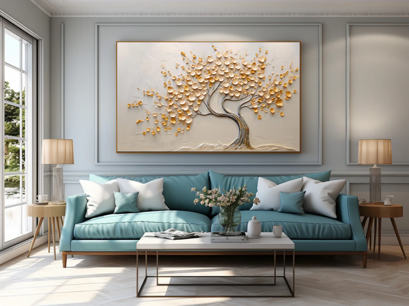 Gold Money Tree Oil Painting Thick Textured Canvas Art # SMC 038