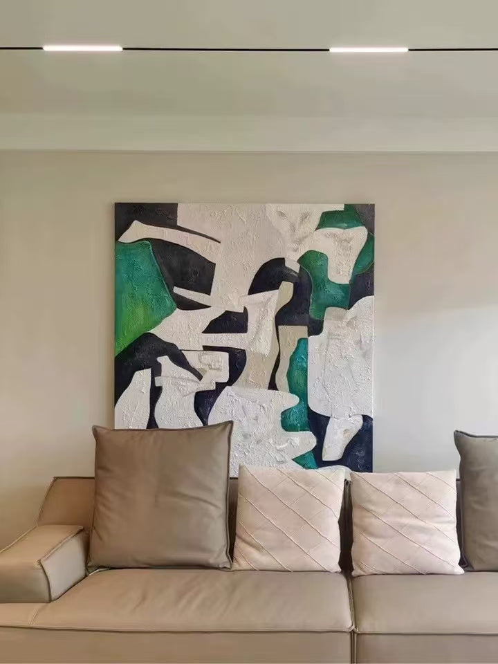 Hand-painted Greem-Cream Art Painting #SMC019