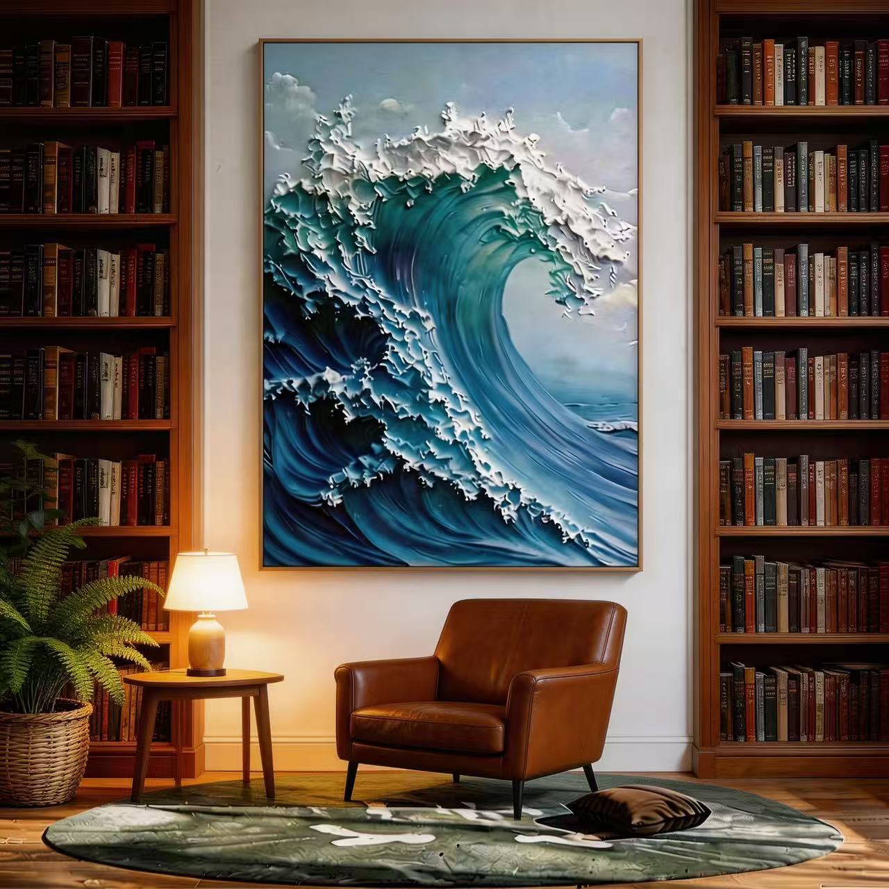 Blue Hand-painted Textured Wave Art Painting # SMC 011