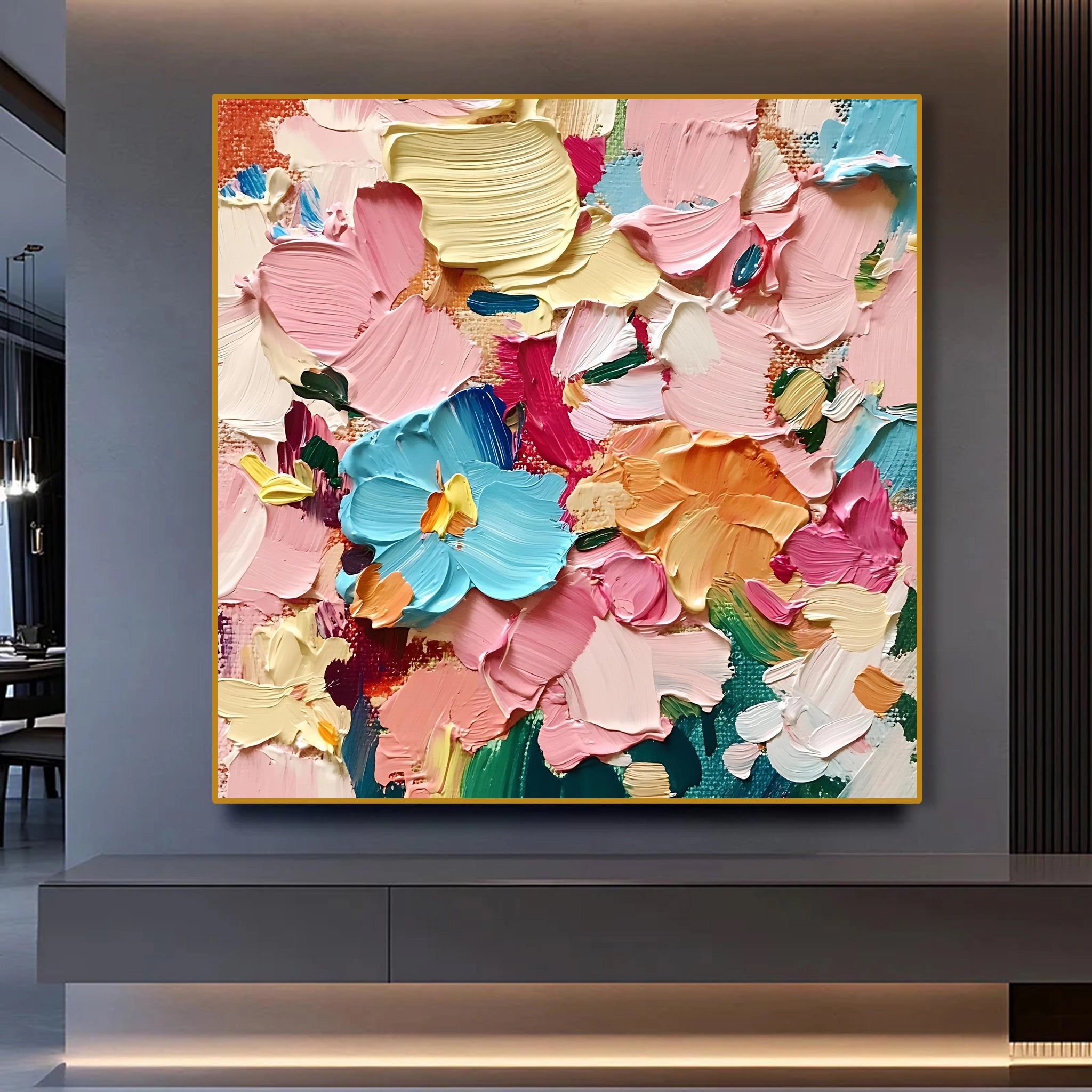Contemporary Oil Painting of Colorful Flowers with Rich Texture  SMC 096