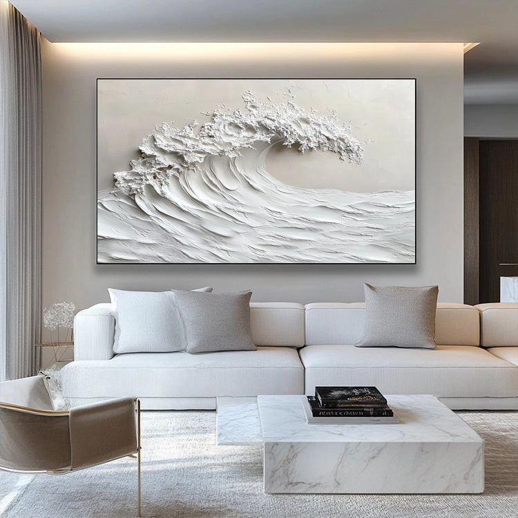 Abstract Sea Wave Art in Warm Beige and Soft Ivory # SMC 051