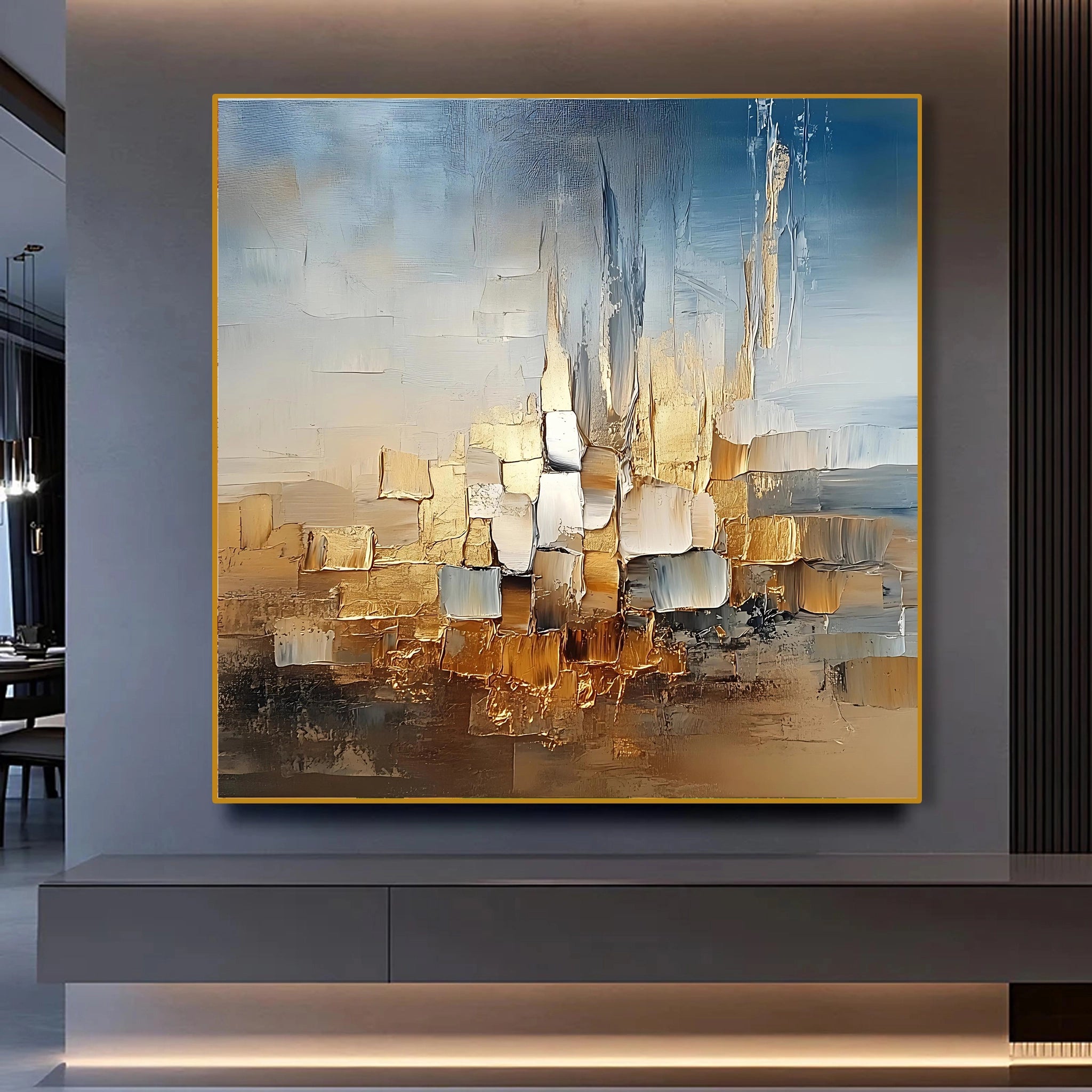 Square Color Block Gold Leaf Abstract Oil Painting SMC 097