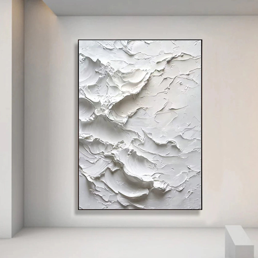 Minimalist abstract painting featuring a pure white, thickly textured surface   SMC 095