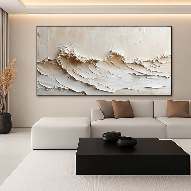 Beige thick-textured wave painting minimalist abstract decorative mural  SMC 076