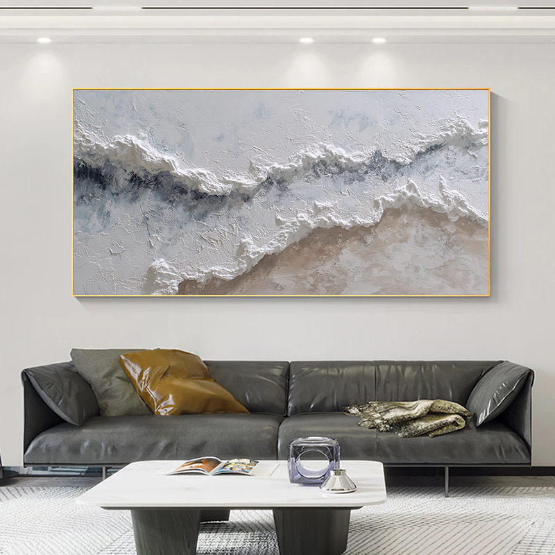 Original Textured Oil Painting of Ocean Waves, Minimalist Style Living Room Art Decor SMC 065