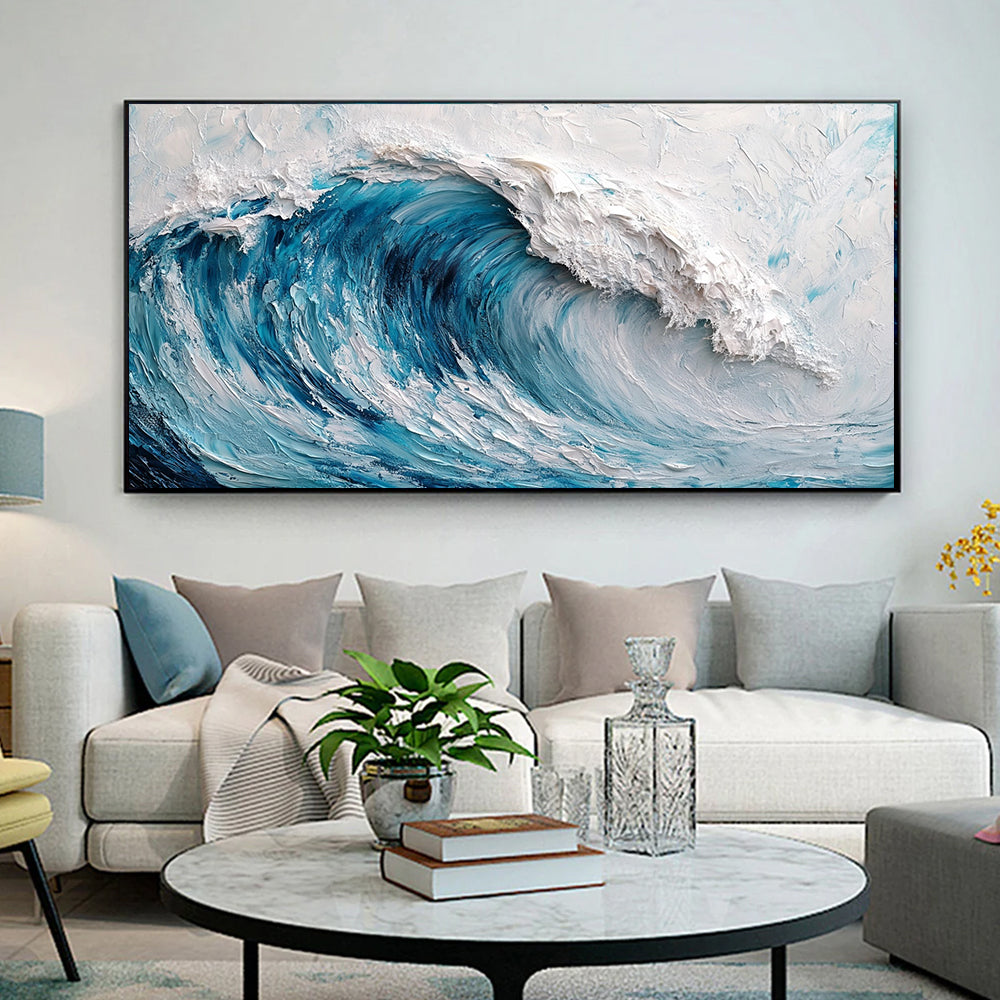 Blue Ocean Waves Heavy Impasto Art Oil Painting  # SMC041