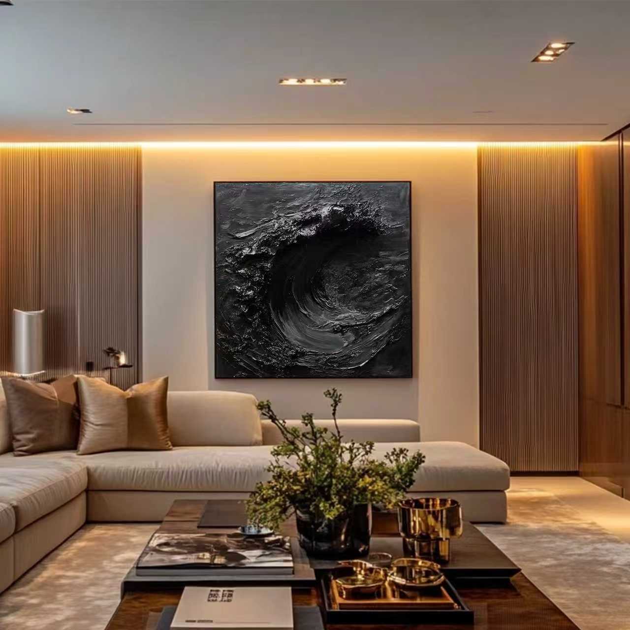 black impasto square art painting SMC 088