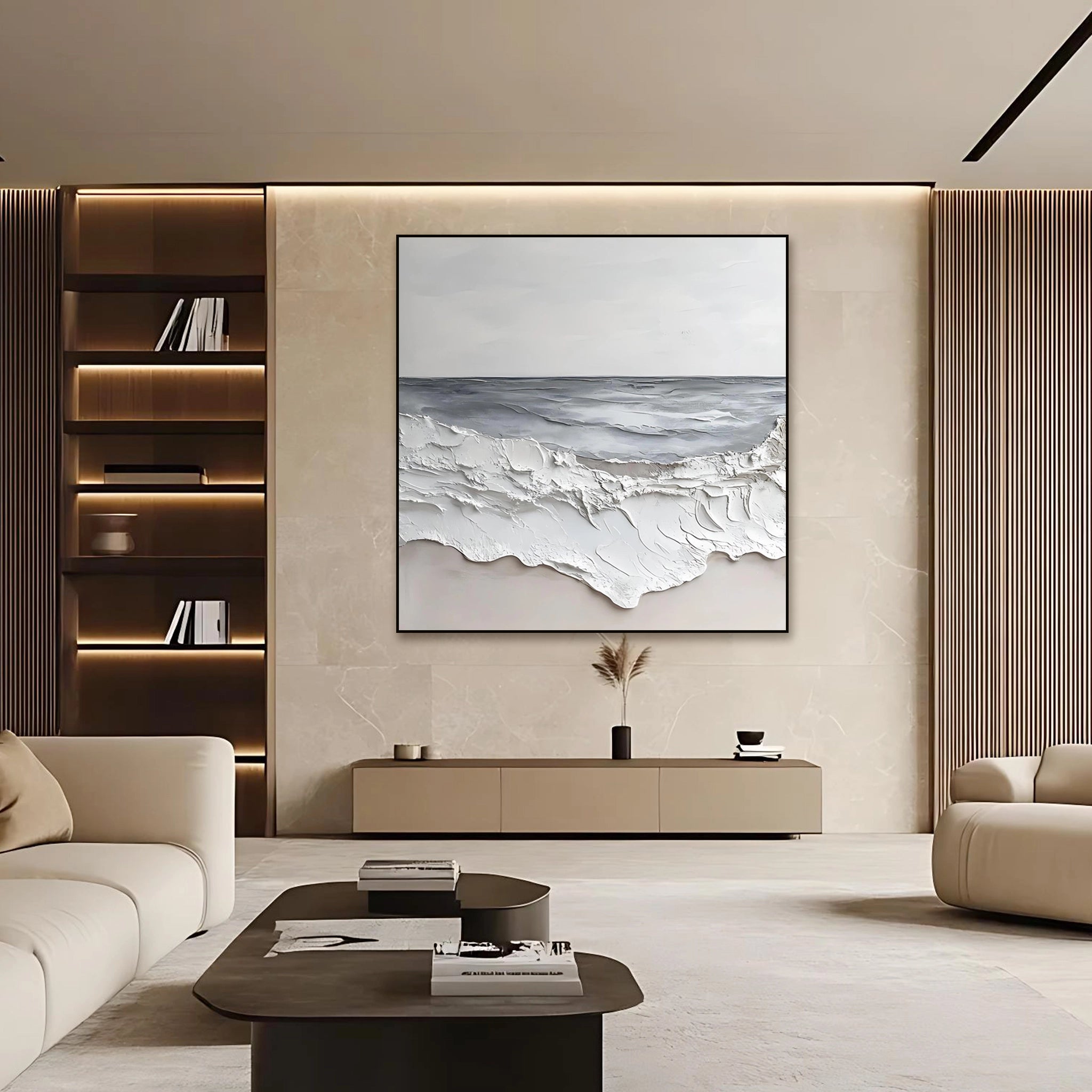 Abstract art painting in beige and gray  SMC 090