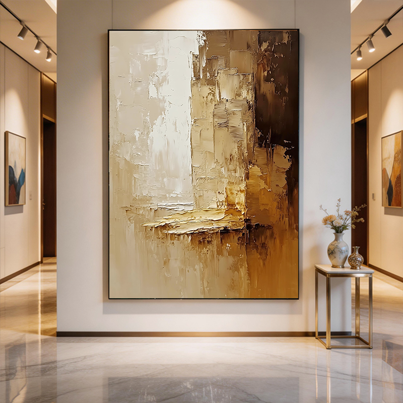 Brown Hand-Painted Thick Oil Texture Minimalist Living Room Art SMC 054