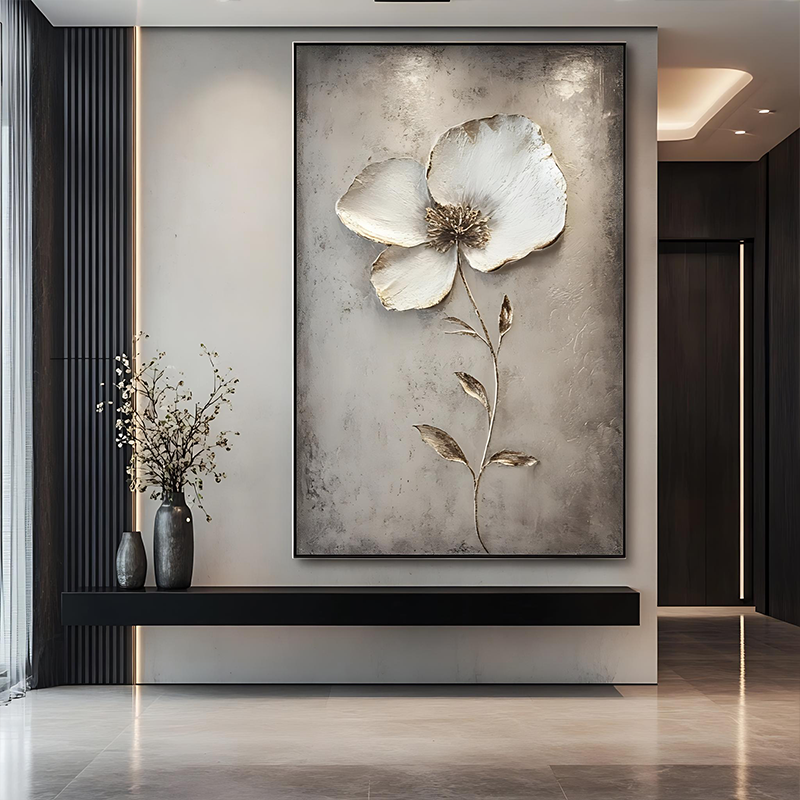 antique-style floral artwork  of a flower for entryway walls SMC 058