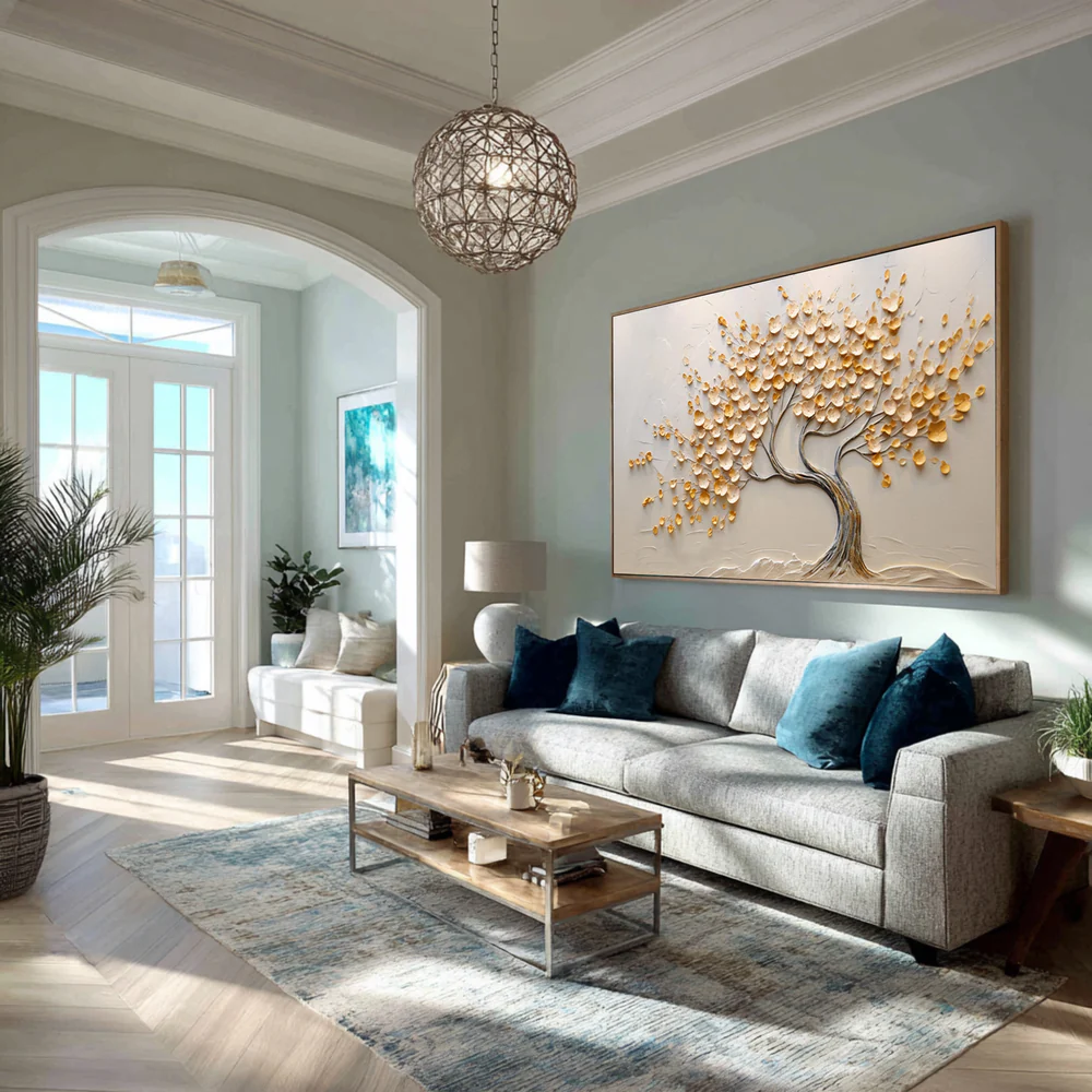 Gold Money Tree Oil Painting Thick Textured Canvas Art # SMC 038
