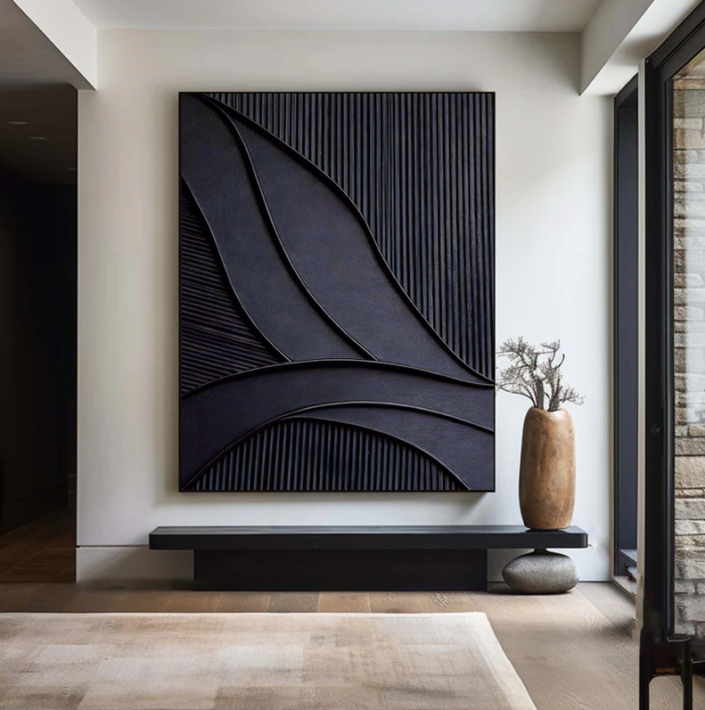 Black Abstract Modernist Textured Art #SMC 025