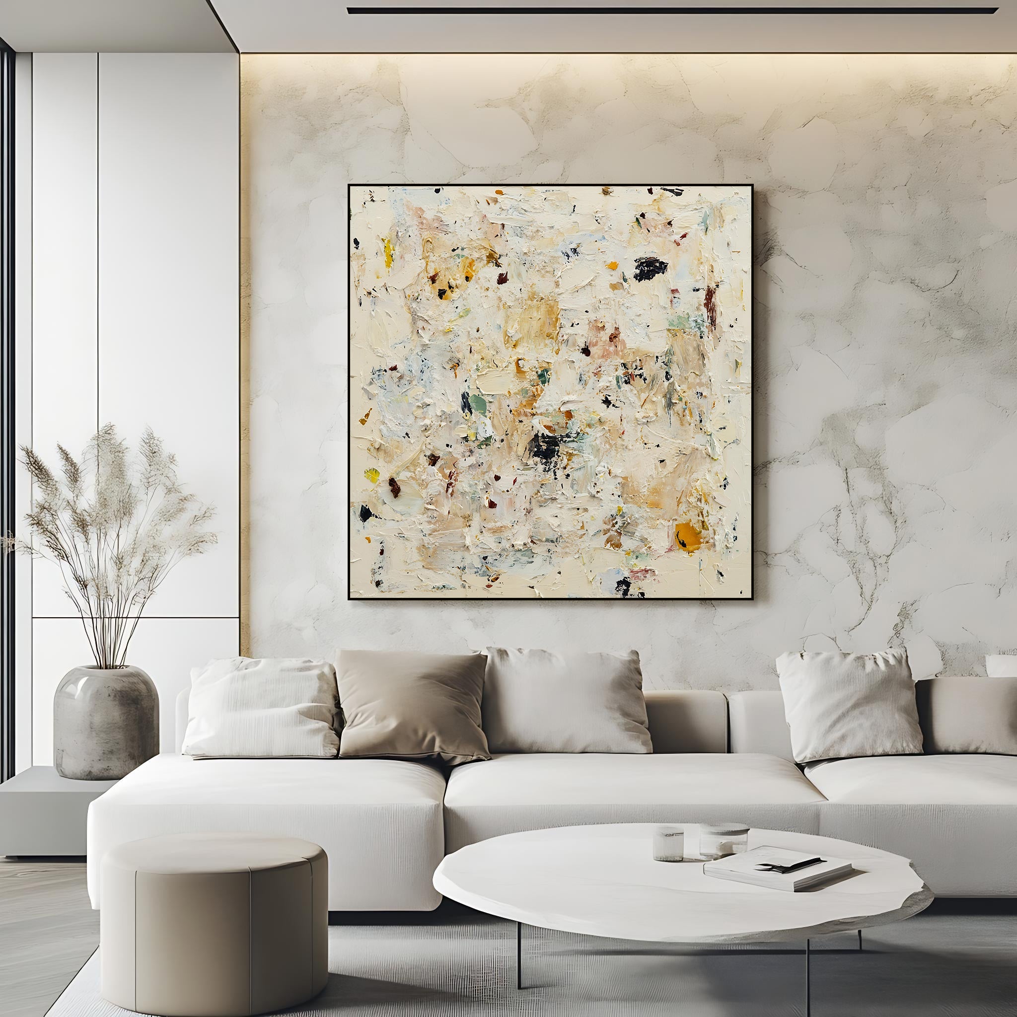 Beige contemporary square original impasto painting  SMC 085
