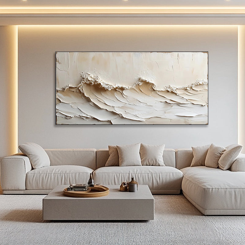 Beige thick-textured wave painting minimalist abstract decorative mural  SMC 076