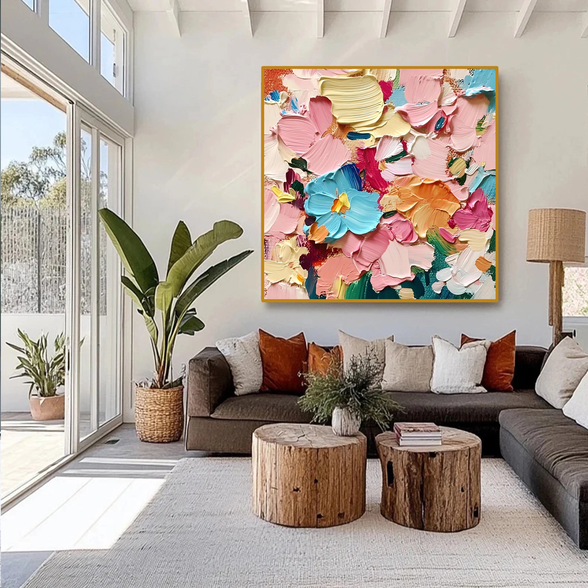 Contemporary Oil Painting of Colorful Flowers with Rich Texture  SMC 096