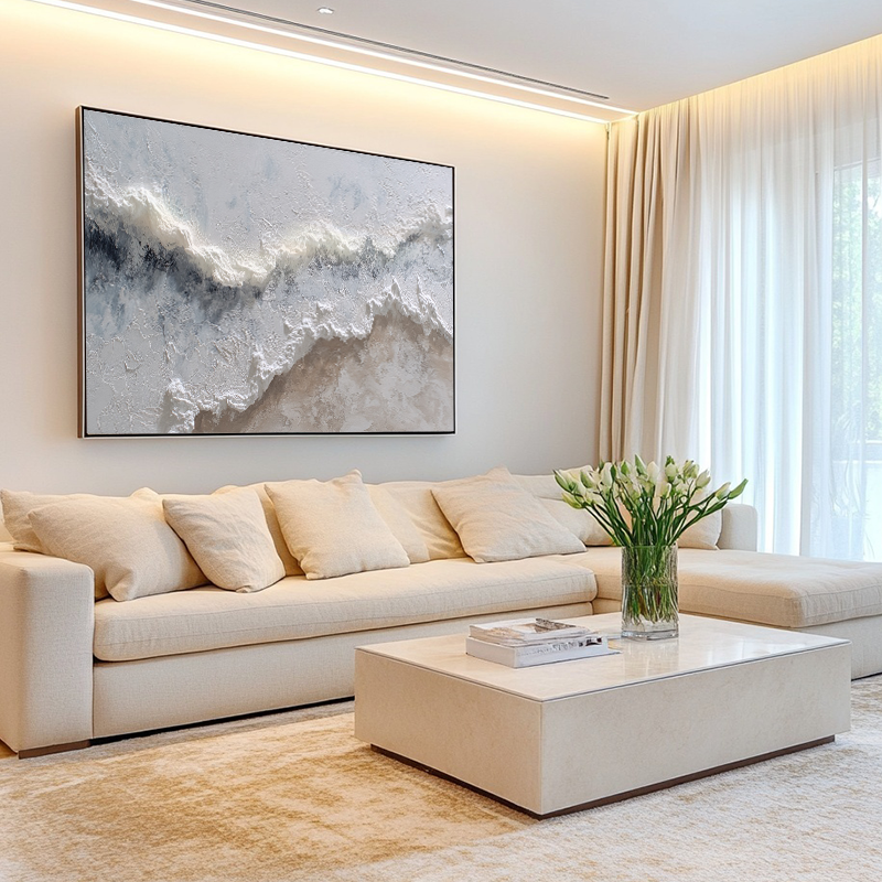 Original Textured Oil Painting of Ocean Waves, Minimalist Style Living Room Art Decor SMC 065
