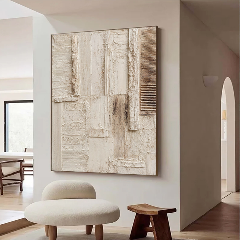 hand-painted texture oil painting for living room art decoration in beige and brown SMC 064