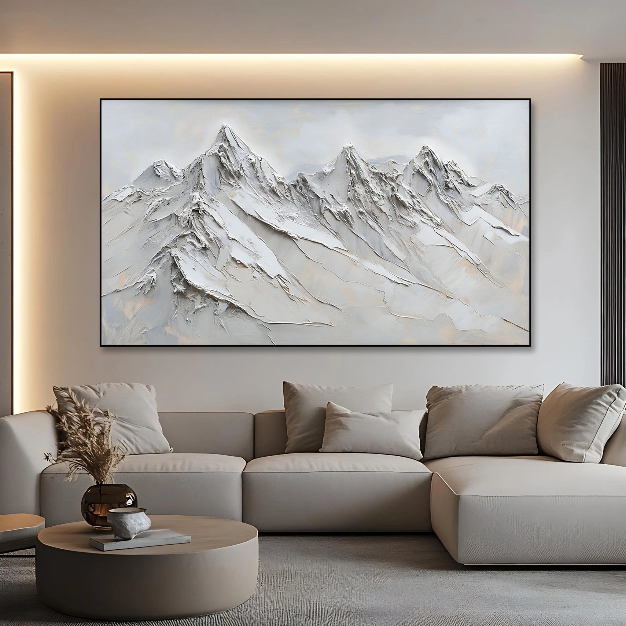 Artistic painting of beige rolling mountain peaks with texture  SMC 091
