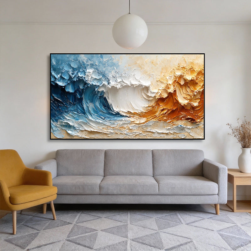Blue and warm-toned thick-texture minimal abstract painting #SMC069