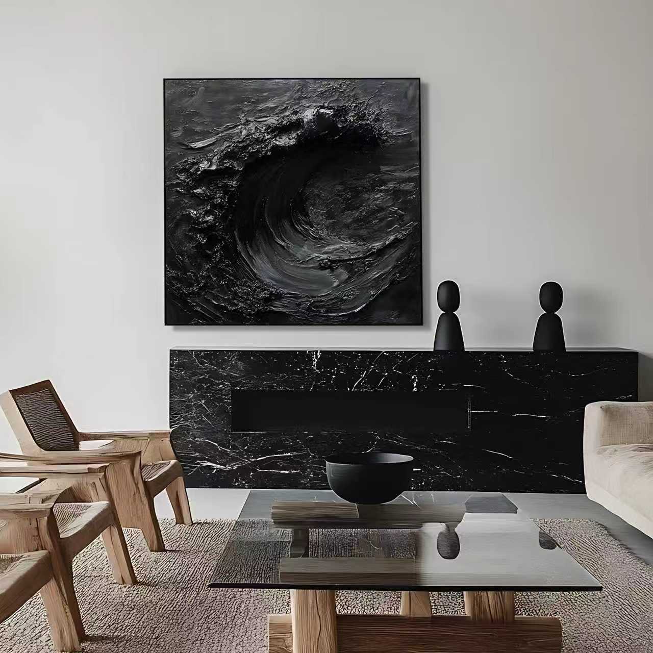 black impasto square art painting SMC 088