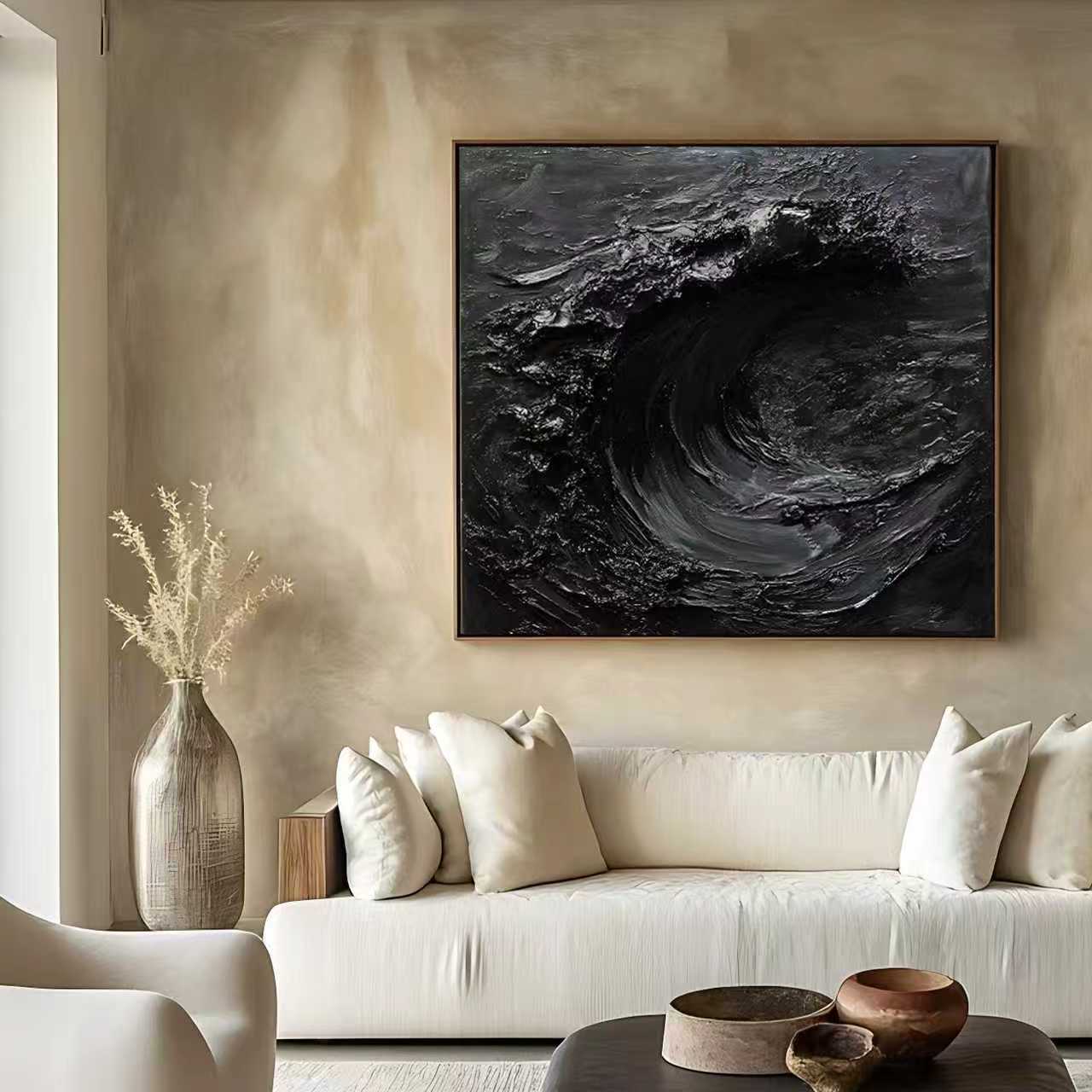 black impasto square art painting SMC 088