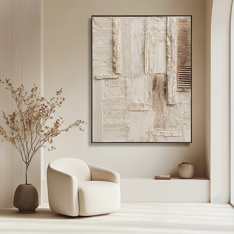 hand-painted texture oil painting for living room art decoration in beige and brown SMC 064