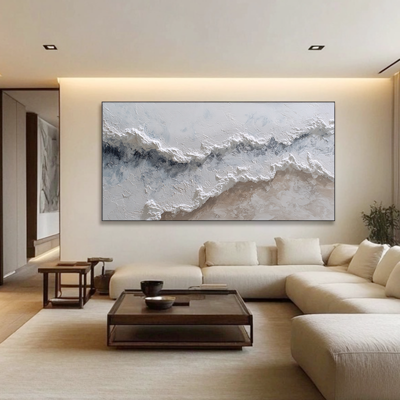 Original Textured Oil Painting of Ocean Waves, Minimalist Style Living Room Art Decor SMC 065