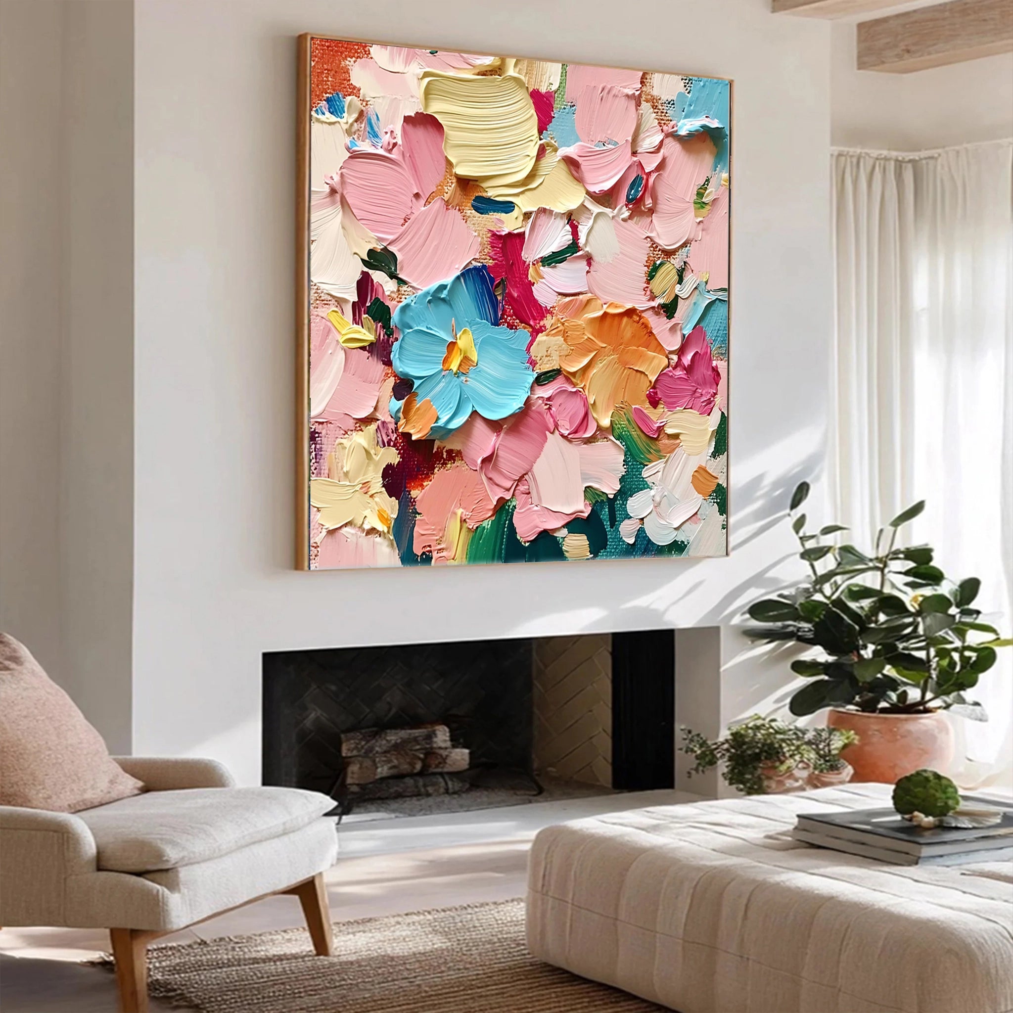 Contemporary Oil Painting of Colorful Flowers with Rich Texture  SMC 096