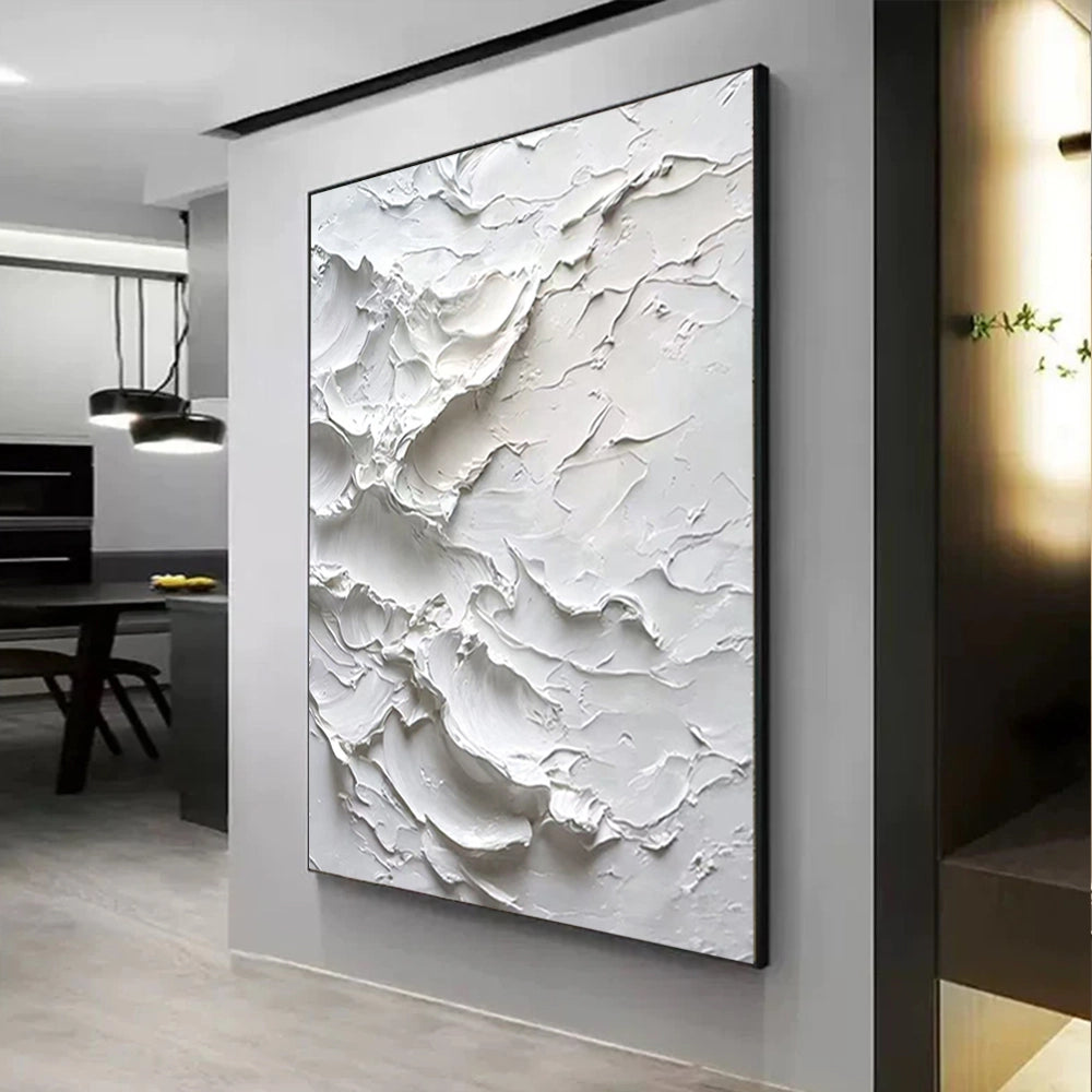 Minimalist abstract painting featuring a pure white, thickly textured surface   SMC 095